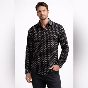 Denim & Flower Ricky Singh Button Up Geometric Polka Dot Collared Long Sleeve L